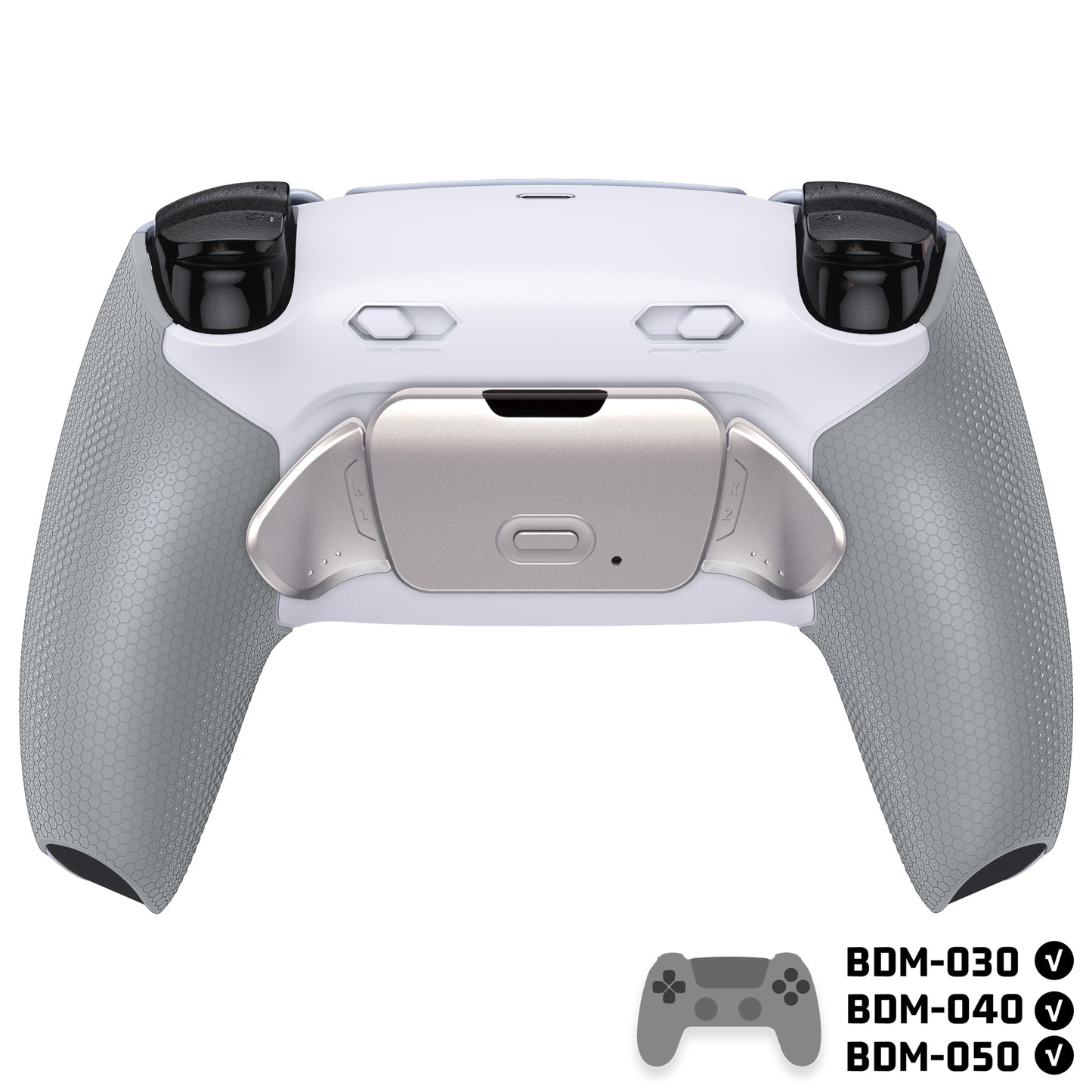 eXtremeRate Real Metal Buttons (RMB) Version RISE Plus MAX Back Paddles Kit with Clicky Trigger Stops & Rubberized Grip for PS5 Controller BDM-030/040 /050 - Rubberized White Gray - Silver