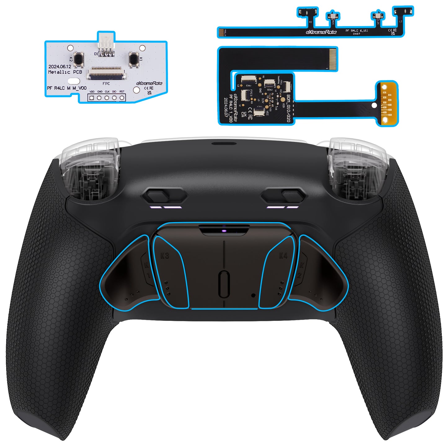 eXtremeRate Real Metal Buttons (RMB) Version RISE4 Plus MAX Back Paddles Kit with Clicky Trigger Stops & Rubberized Grip for PS5 Controller BDM-010/020 - Rubberized Black