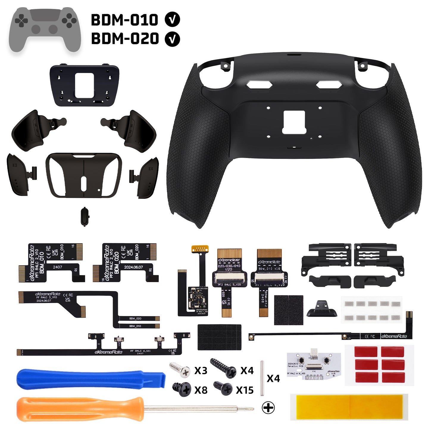 eXtremeRate Real Metal Buttons (RMB) Version RISE4 Plus MAX Back Paddles Kit with Clicky Trigger Stops & Rubberized Grip for PS5 Controller BDM-010/020 - Rubberized Black