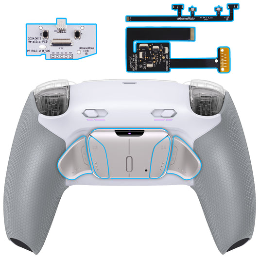 eXtremeRate Real Metal Buttons (RMB) Version RISE4 Plus MAX Back Paddles Kit with Clicky Trigger Stops & Rubberized Grip for PS5 Controller BDM-010/020 - Rubberized White Gray - Silver