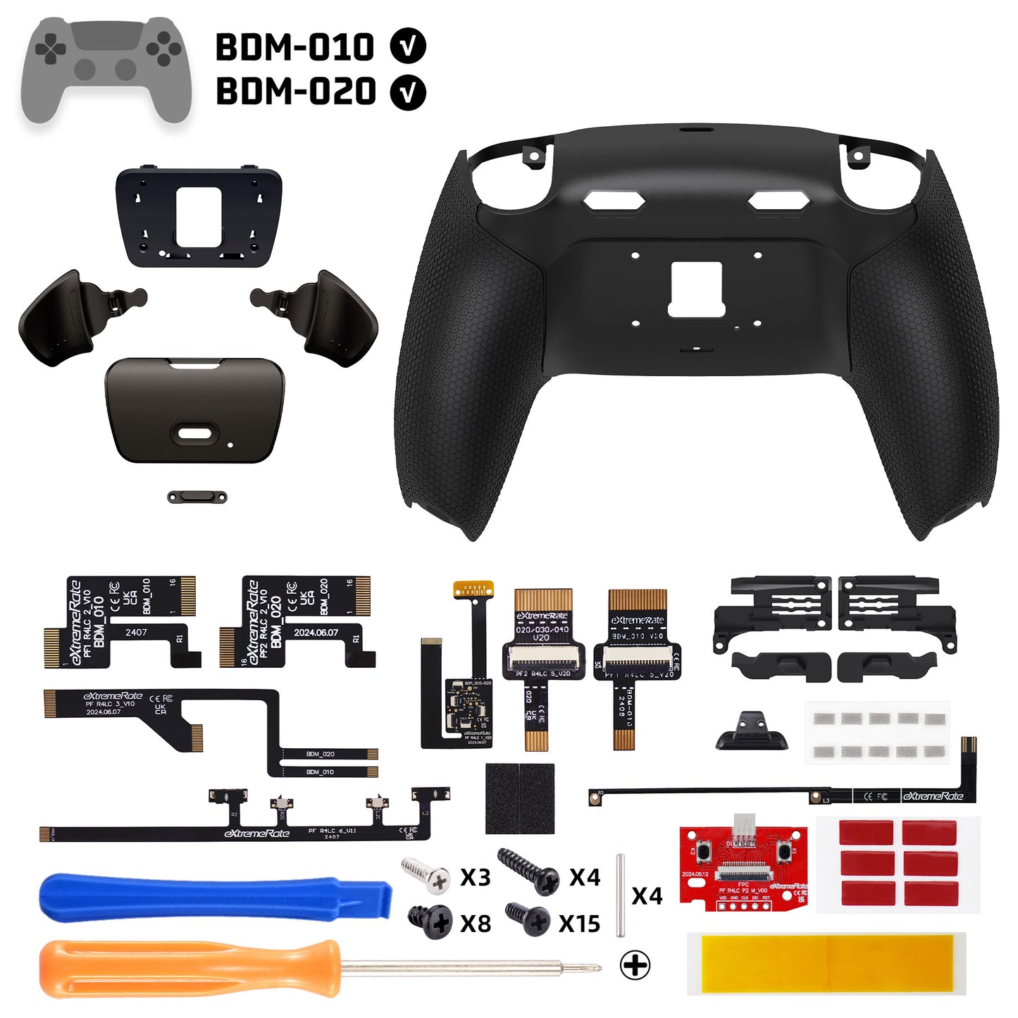 eXtremeRate Real Metal Buttons (RMB) Version RISE Plus MAX Back Paddles Kit with Clicky Trigger Stops & Rubberized Grip for PS5 Controller BDM-010/020 - Rubberized Black