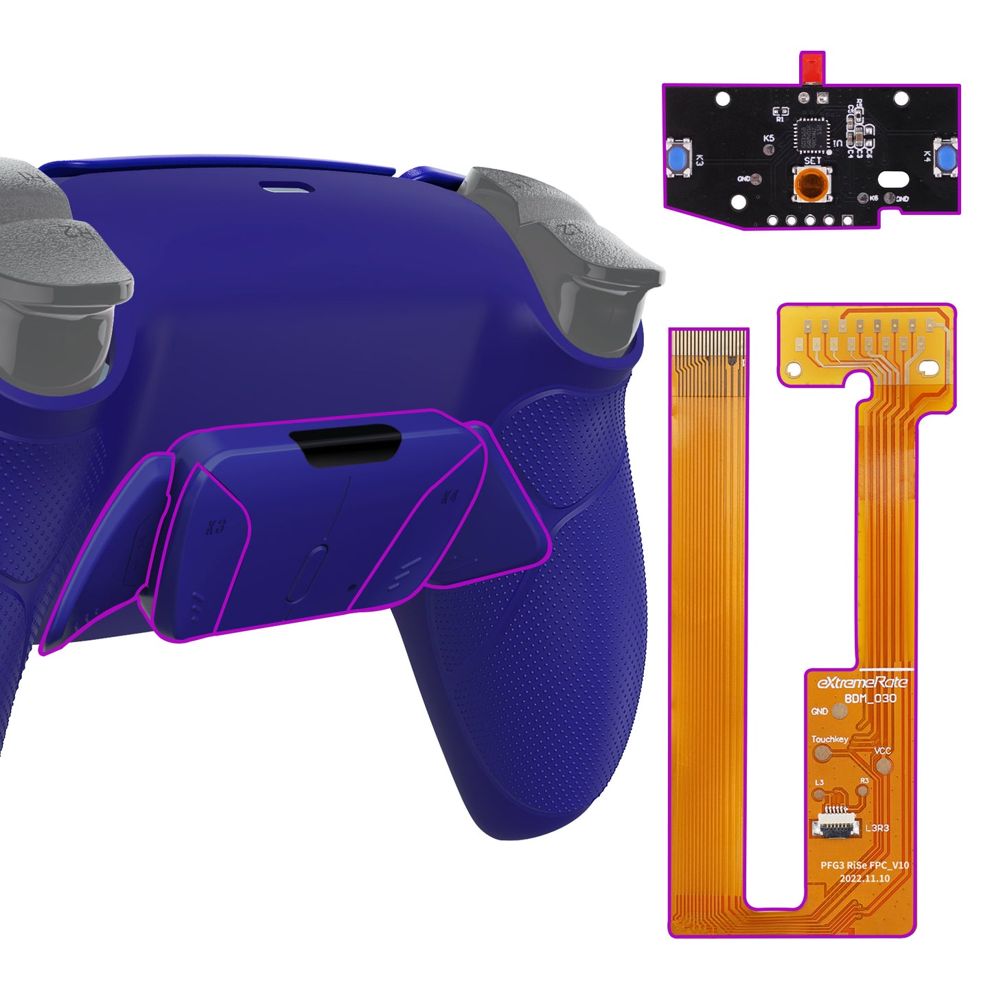 eXtremeRate Remappable RISE 4.0 Remap Kit for PS5 Controller BDM-030/040 - Rubberized Cobalt Blue