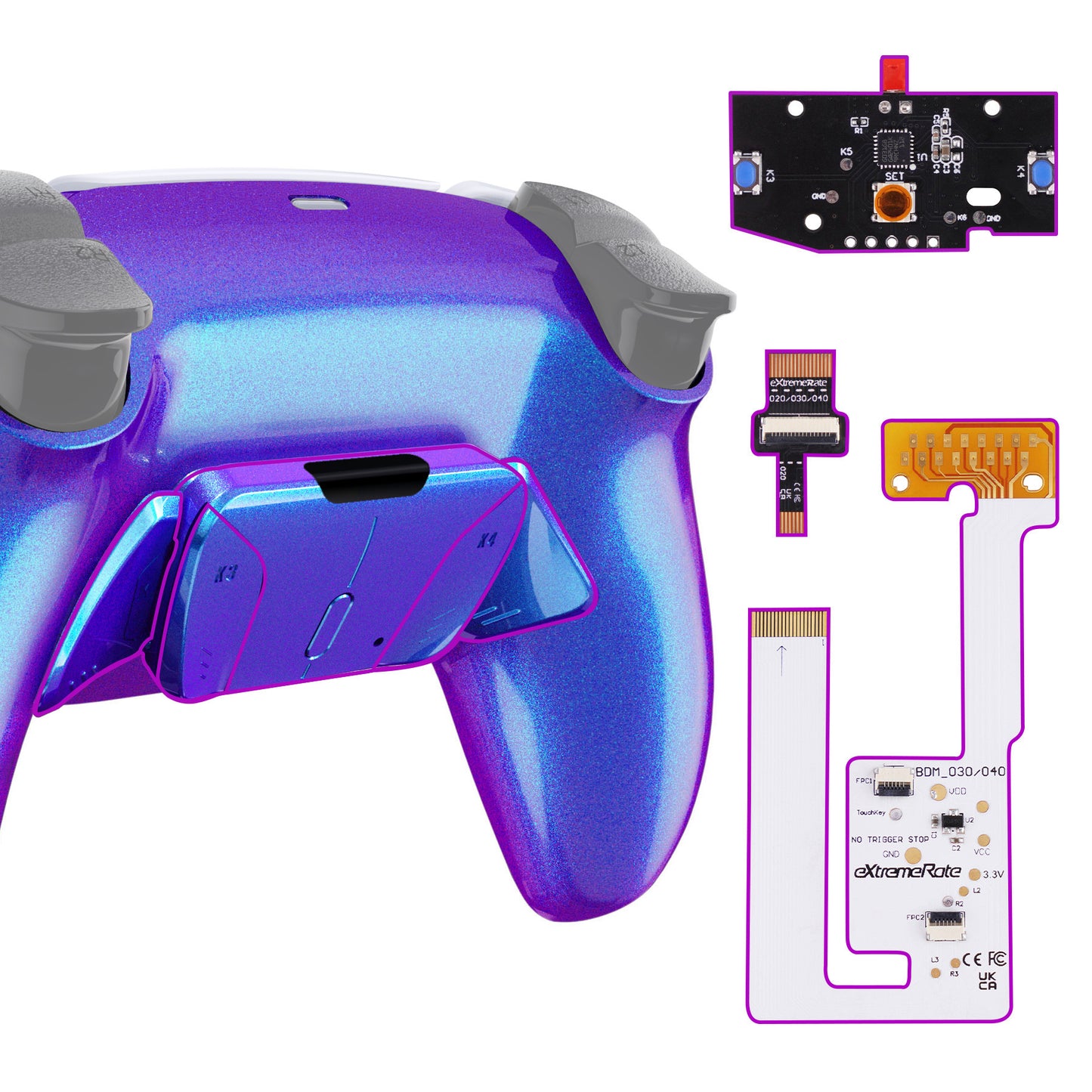 eXtremeRate Remappable RISE4 V3 Remap Kit for PS5 Controller BDM-030/040/050 - Chameleon Purple Blue