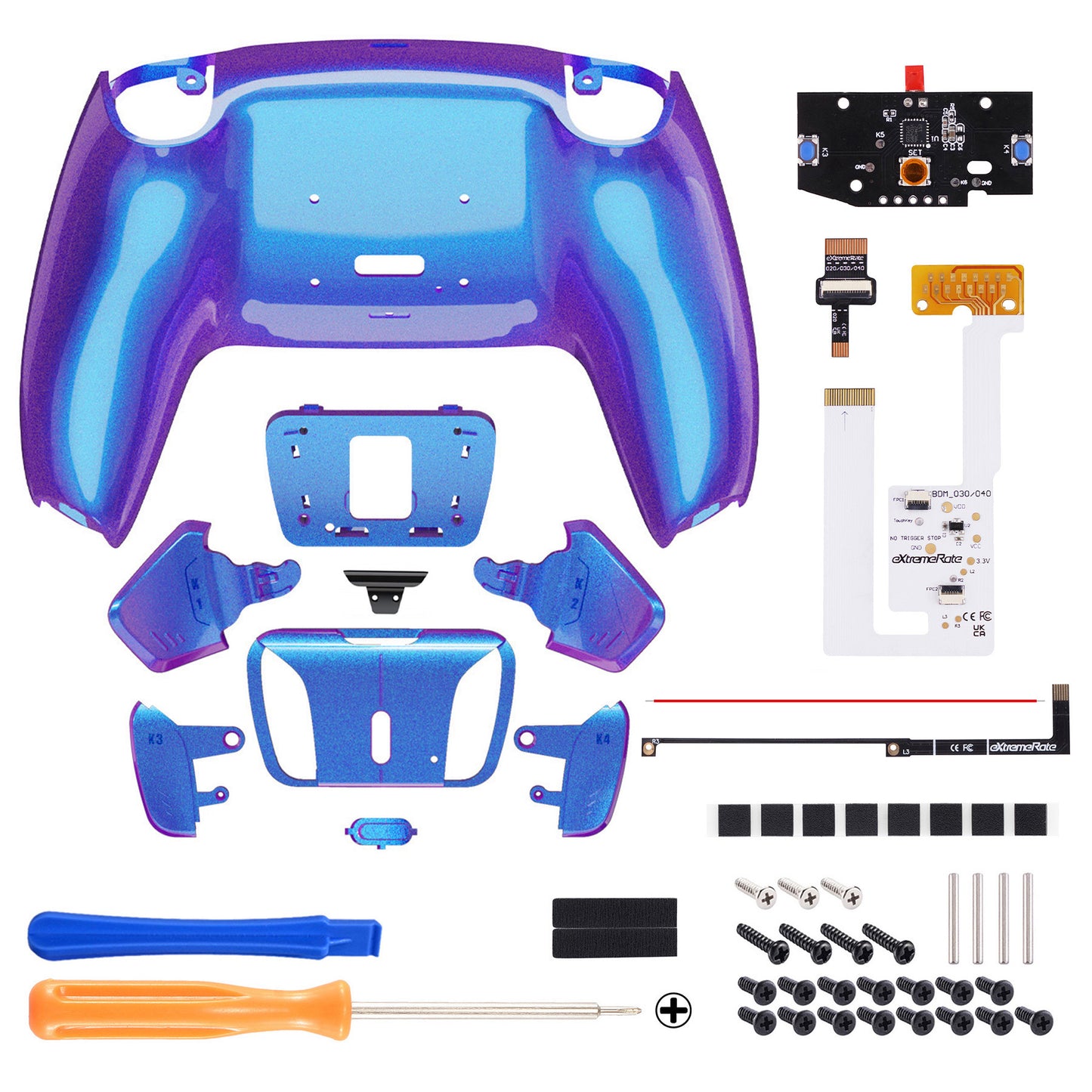 eXtremeRate Remappable RISE4 V3 Remap Kit for PS5 Controller BDM-030/040/050 - Chameleon Purple Blue