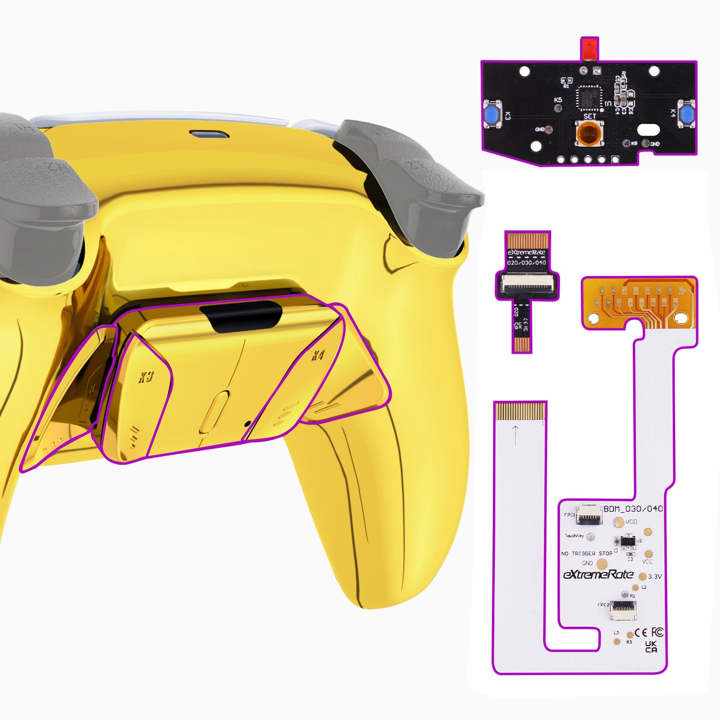 eXtremeRate Remappable RISE4 V3 Remap Kit for PS5 Controller BDM-030/040/050 - Chrome Gold