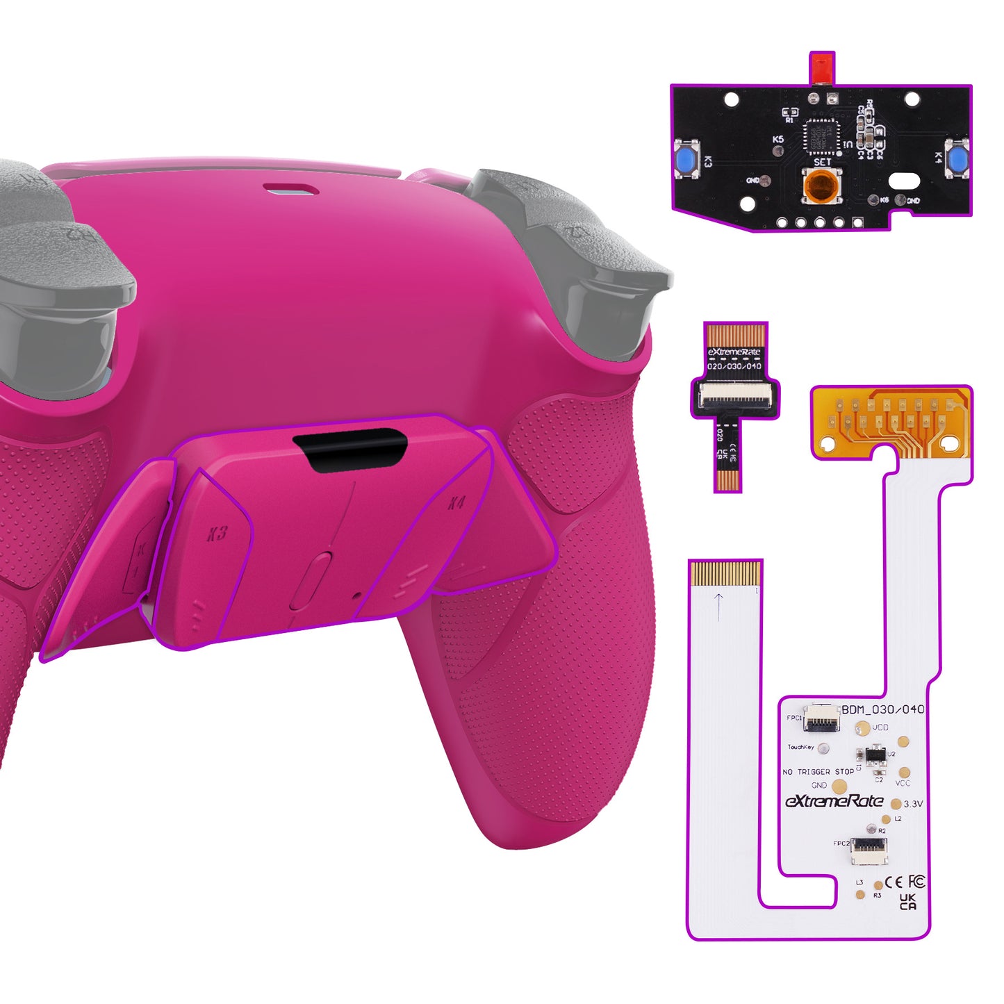 eXtremeRate Remappable RISE4 V3 Remap Kit for PS5 Controller BDM-030/040/050 - Rubberized Nova Pink