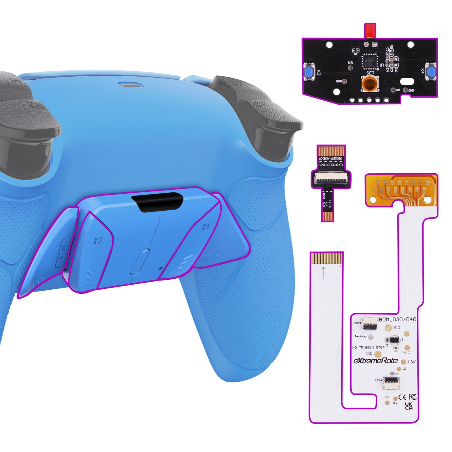 eXtremeRate Remappable RISE4 V3 Remap Kit for PS5 Controller BDM-030/040/050 - Rubberized Starlight Blue