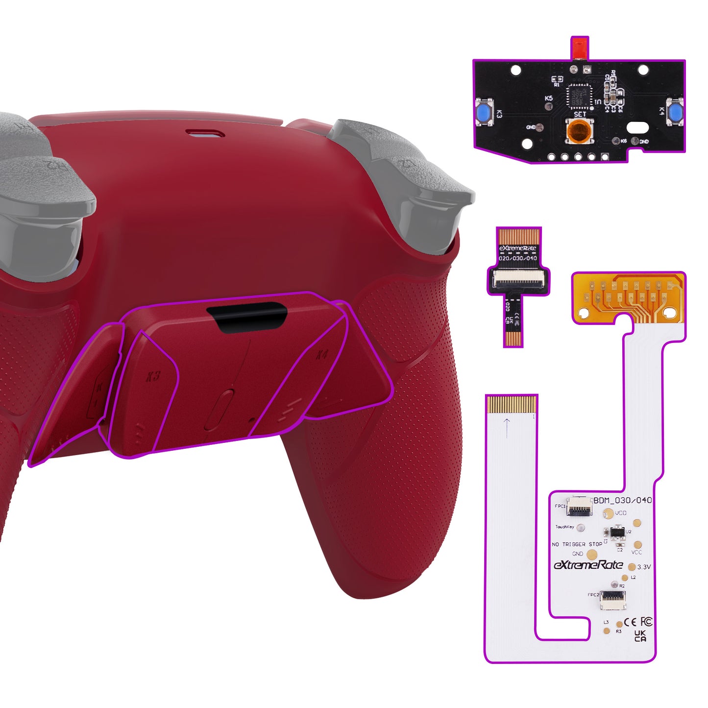 eXtremeRate Remappable RISE4 V3 Remap Kit for PS5 Controller BDM-030/040/050 - Rubberized Volcanic Red