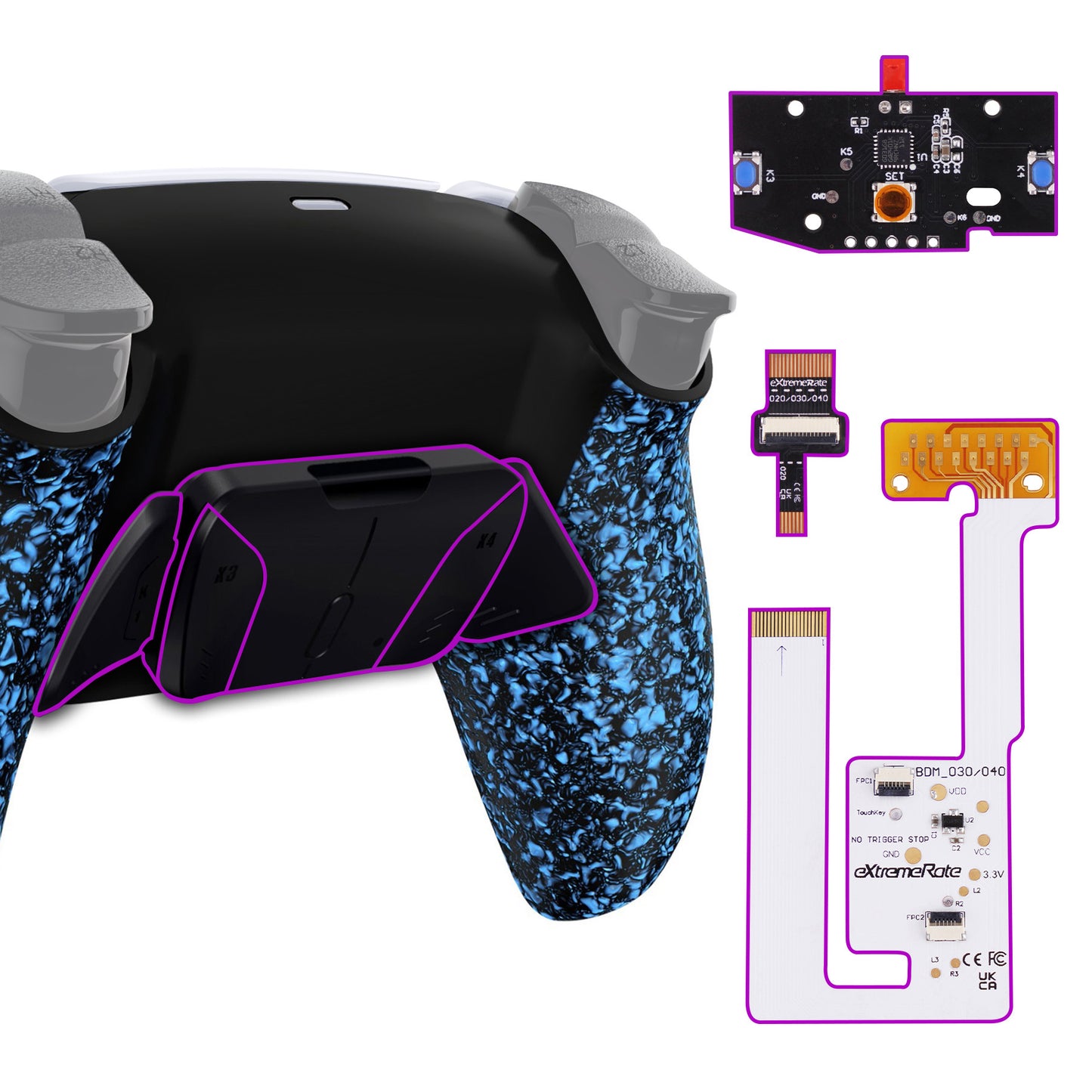 eXtremeRate Remappable RISE4 V3 Remap Kit for PS5 Controller BDM-030/040/050 - Textured Blue