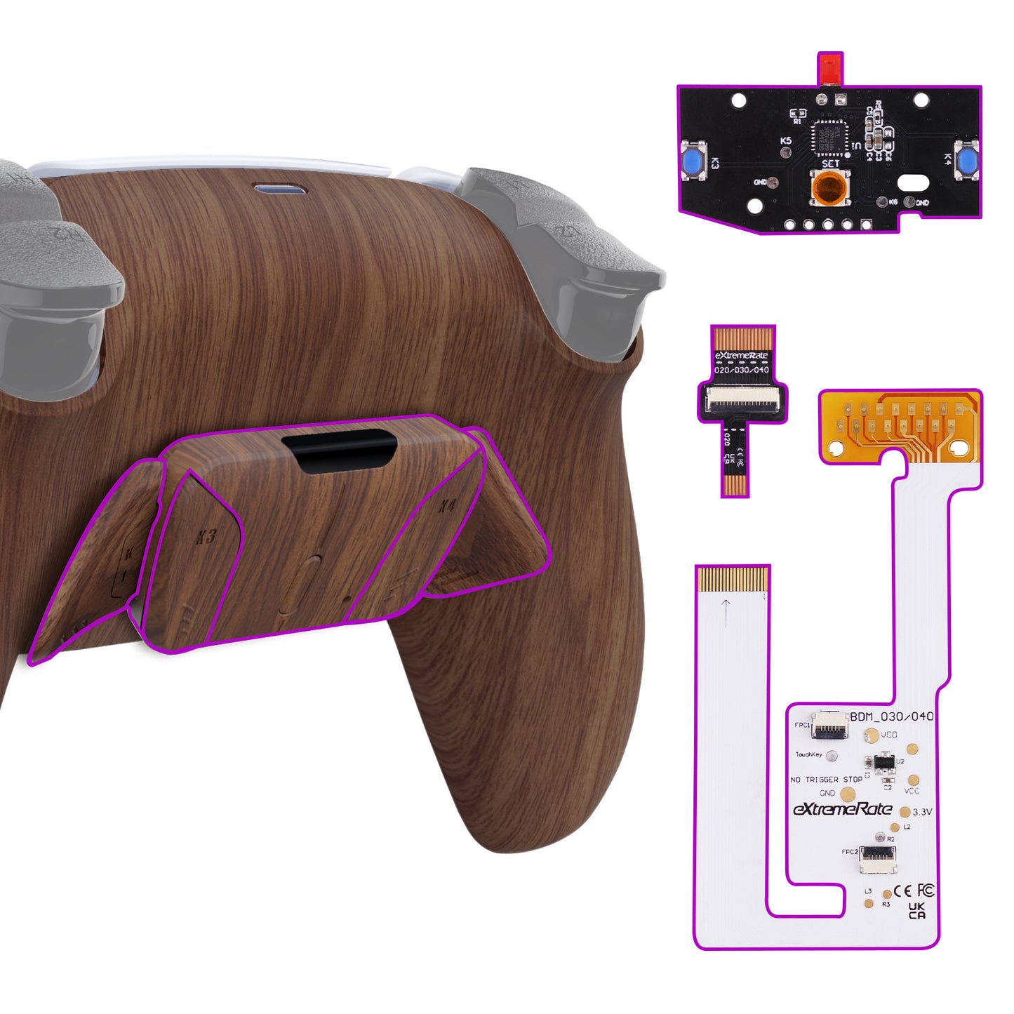 eXtremeRate Remappable RISE4 V3 Remap Kit for PS5 Controller BDM-030/040/050 - Wood Grain