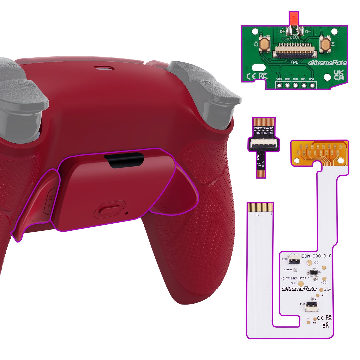 eXtremeRate Remappable RISE V3 Remap Kit for PS5 Controller BDM-030/040/050 - Rubberized Volcanic Red