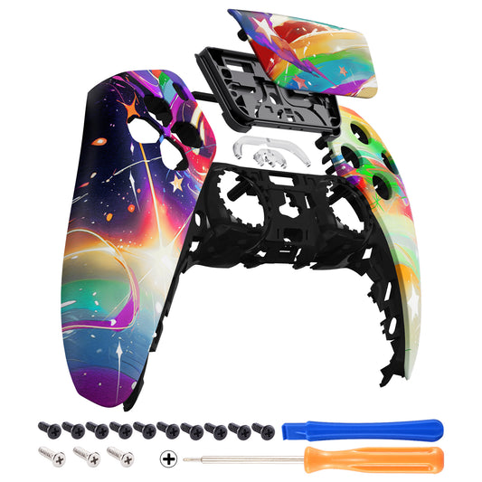 eXtremeRate Replacement Front Housing Shell with Touchpad Compatible with PS5 Controller BDM-010/020/030/040 - Rainbow Storm
