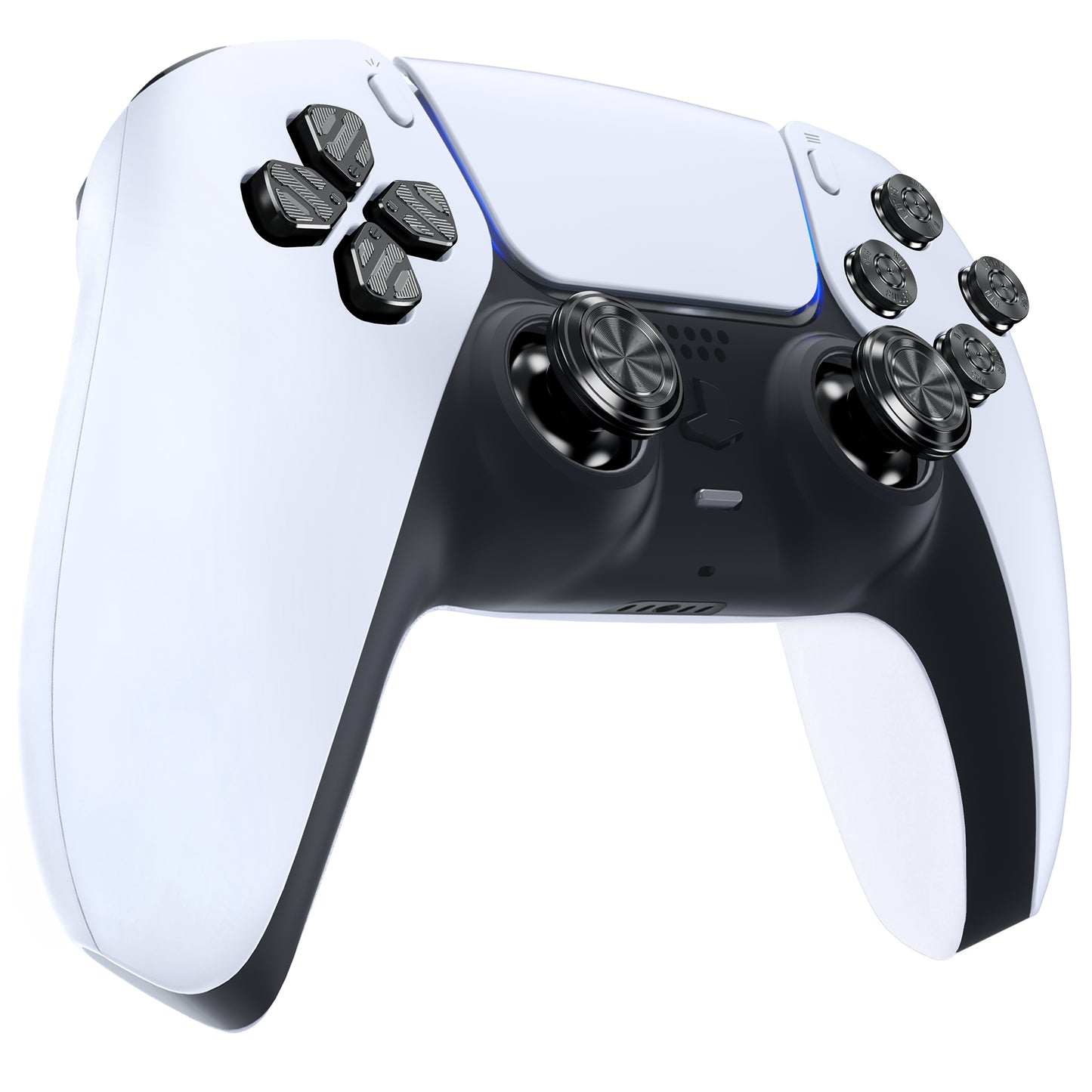 eXtremeRate Replacement Aluminum Metal Thumbsticks Dpad ABXY Buttons for PS5 Controller - Black