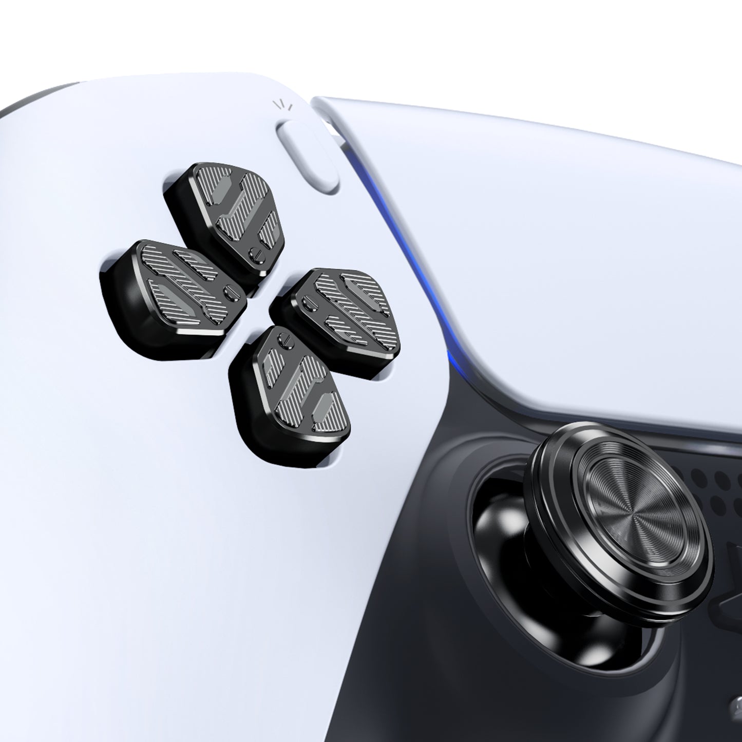 eXtremeRate Replacement Aluminum Metal Thumbsticks Dpad ABXY Buttons for PS5 Controller - Black