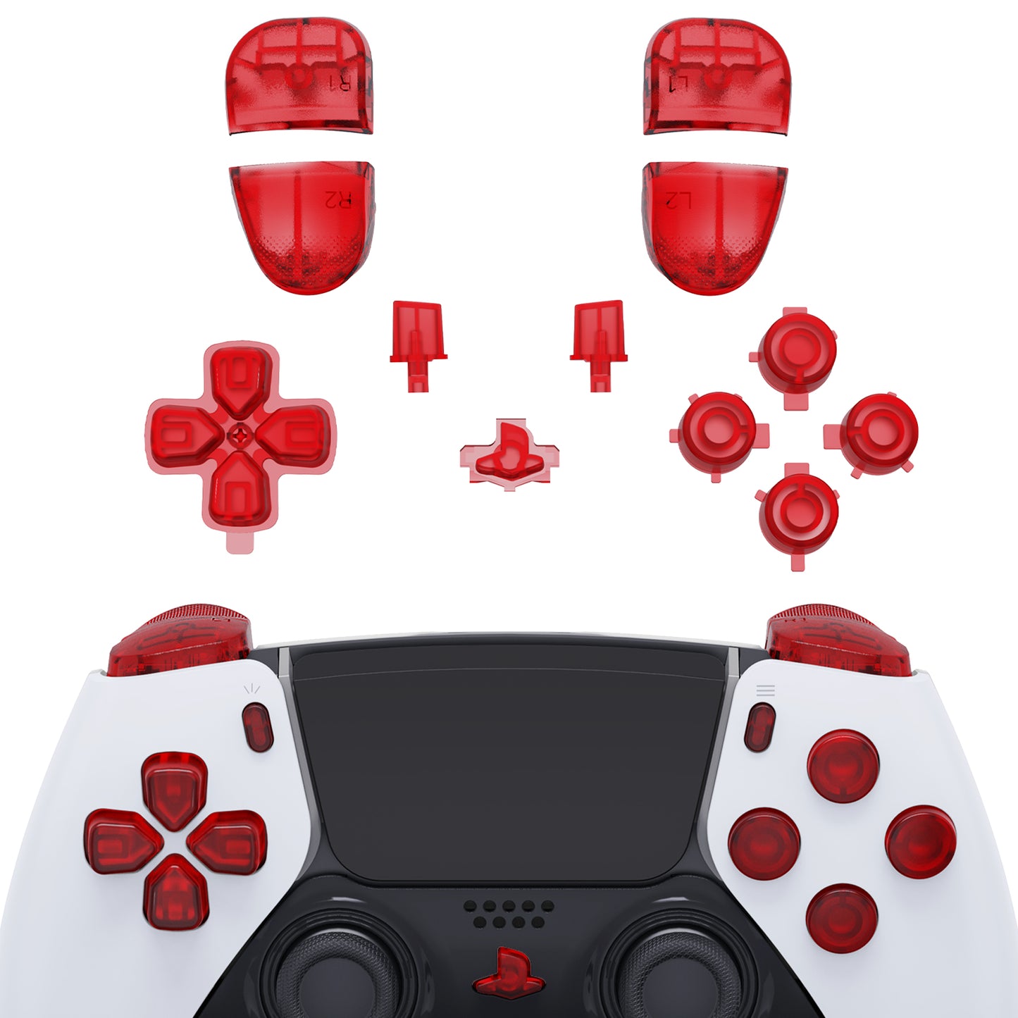 eXtremeRate Replacement Full Set Buttons Compatible with PS5 Edge Controller - Clear Red