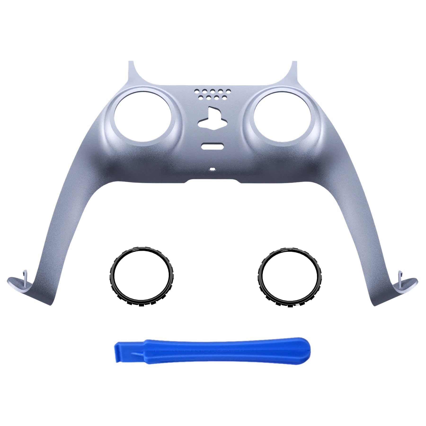 eXtremeRate Replacement Decorative Trim Shell with Accent Rings Compatible with PS5 Controller - Sterling Silver eXtremeRate