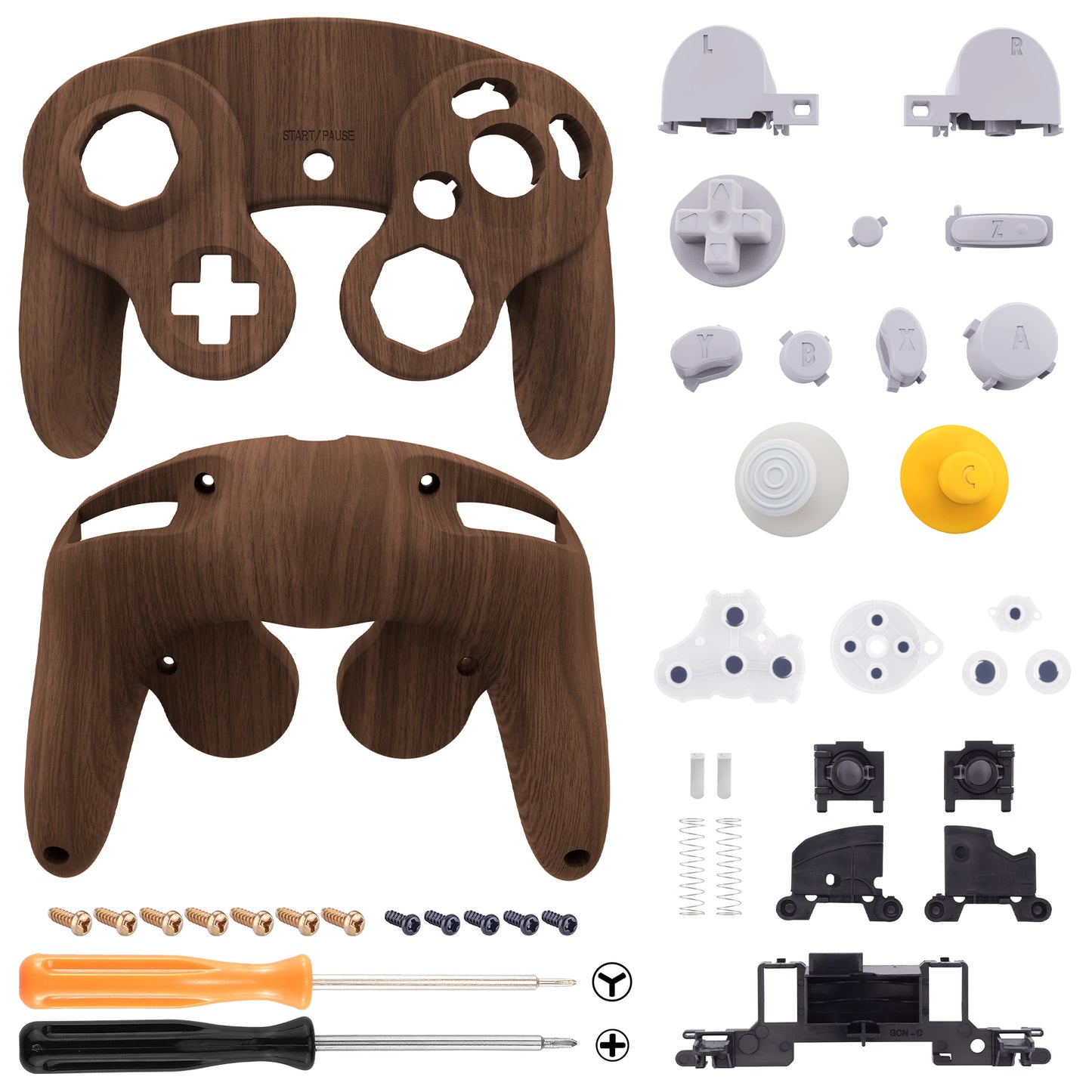 eXtremeRate Replacement  Faceplate Backplate with Buttons for Nintendo GameCube Controller NGC - Wood Grain eXtremeRate
