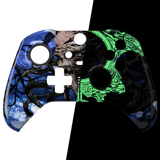 eXtremeRate Replacement Front Housing Shell Case with Accent Rings for Xbox One Elite Series 2 & Elite 2 Core Controller (Model 1797) - Glow in Dark - The Awakening of the Earth Lord