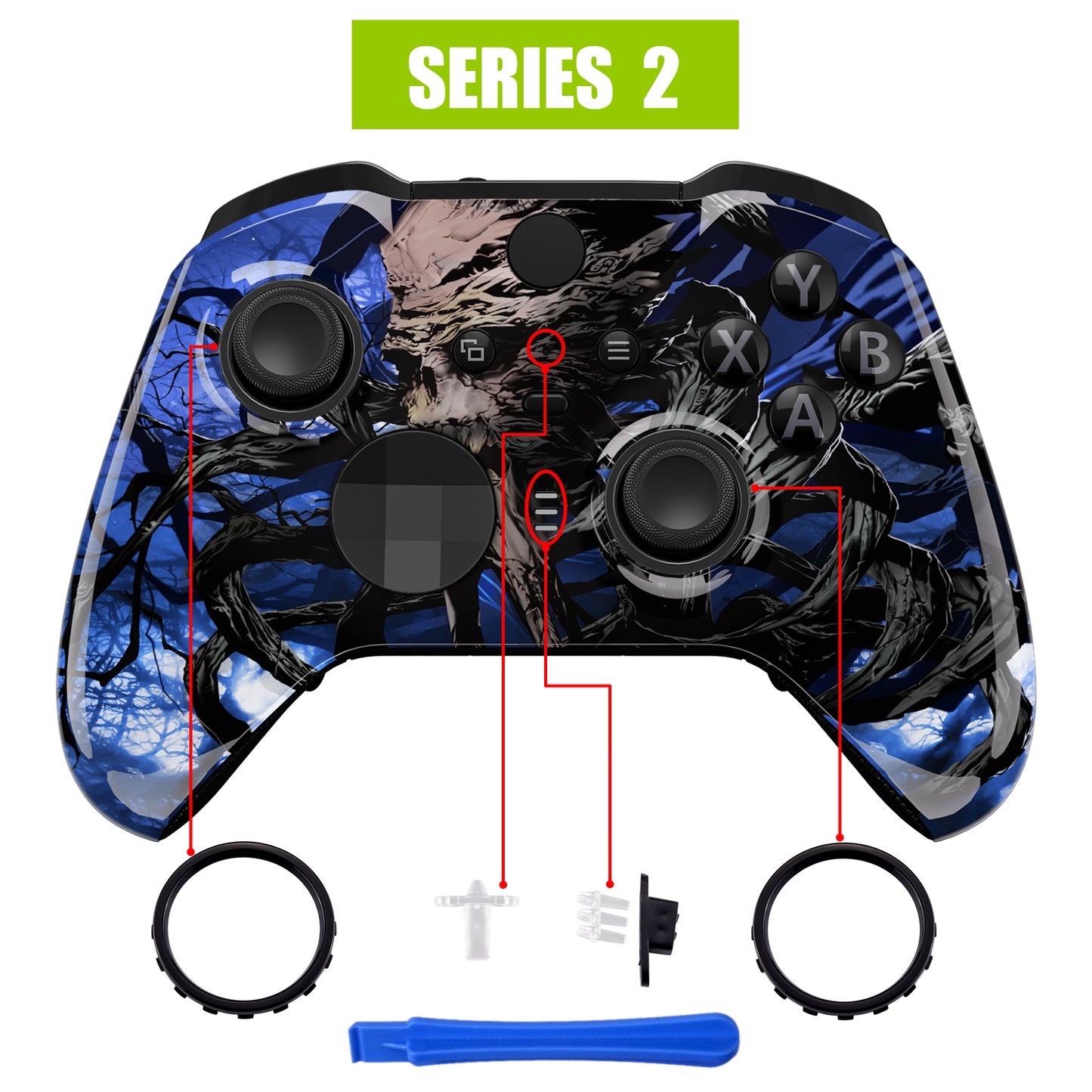 eXtremeRate Replacement Front Housing Shell Case with Accent Rings for Xbox One Elite Series 2 & Elite 2 Core Controller (Model 1797) - Glow in Dark - The Awakening of the Earth Lord