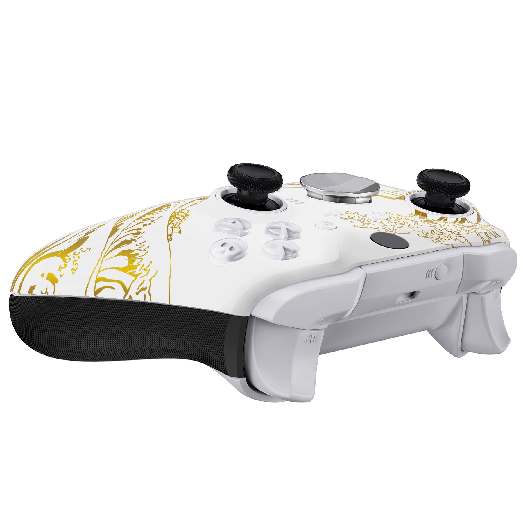eXtremeRate Replacement Front Housing Shell Case with Accent Rings for Xbox One Elite Series 2 & Elite 2 Core Controller (Model 1797) - The Great GOLDEN Wave Off Kanagawa - White eXtremeRate