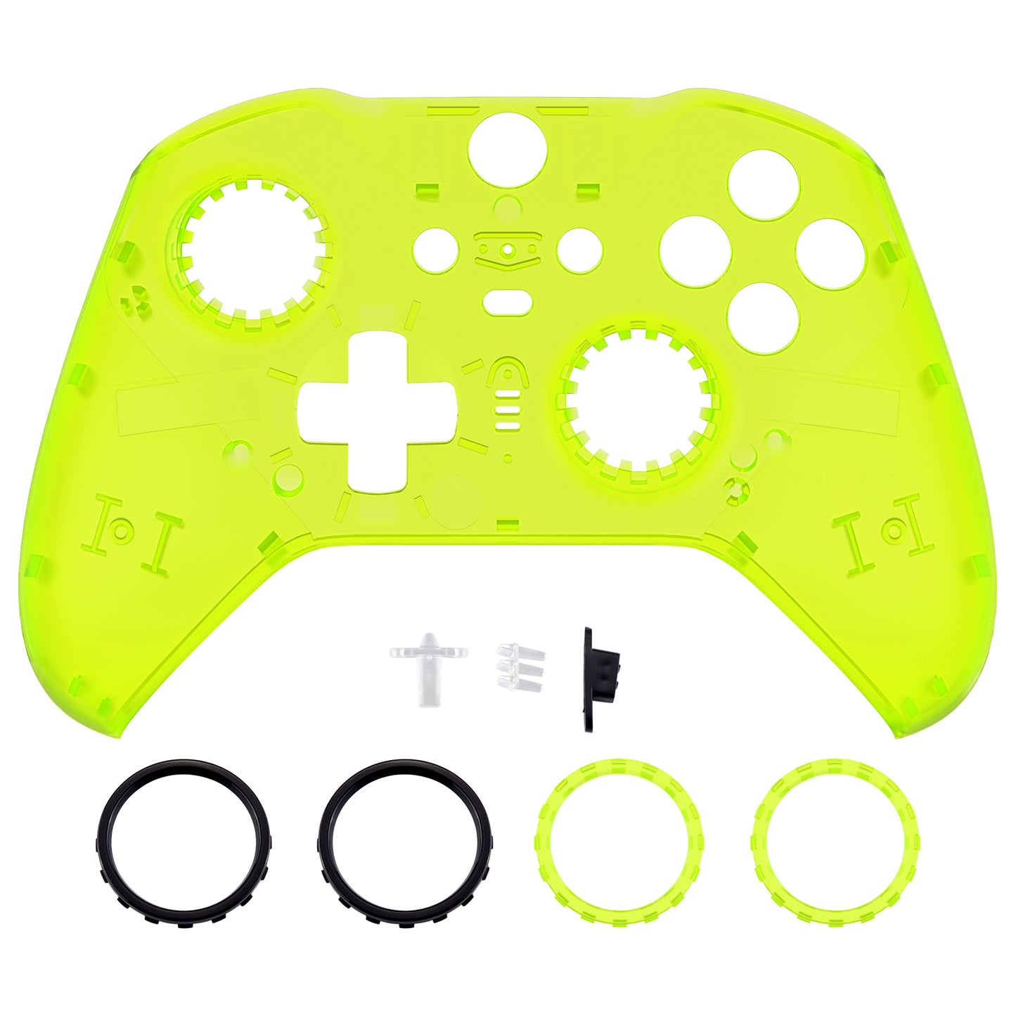 eXtremeRate Replacement Front Housing Shell Case with Accent Rings for Xbox One Elite Series 2 & Elite 2 Core Controller (Model 1797) - Clear Lime Green