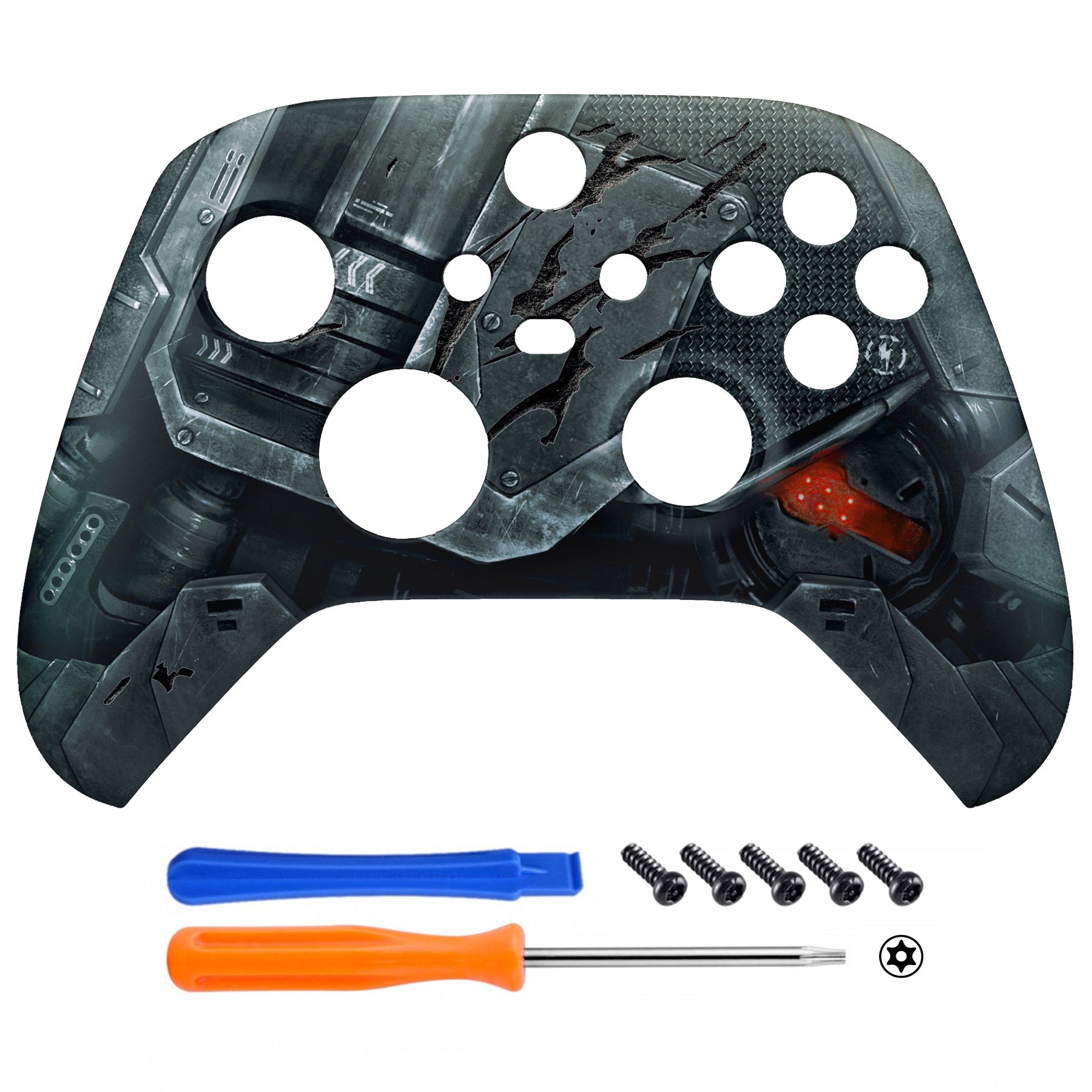 eXtremeRate Replacement Front Housing Shell for Xbox Series X & S Controller - Mecha Armor with Combat Damage Engrave eXtremeRate