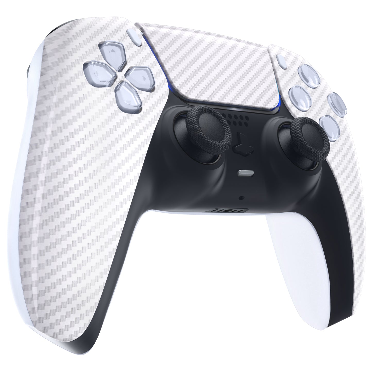 eXtremeRate Replacement Front Housing Shell with Touchpad Compatible with PS5 Controller BDM-010/020/030/040 - White Silver Carbon Fiber eXtremeRate