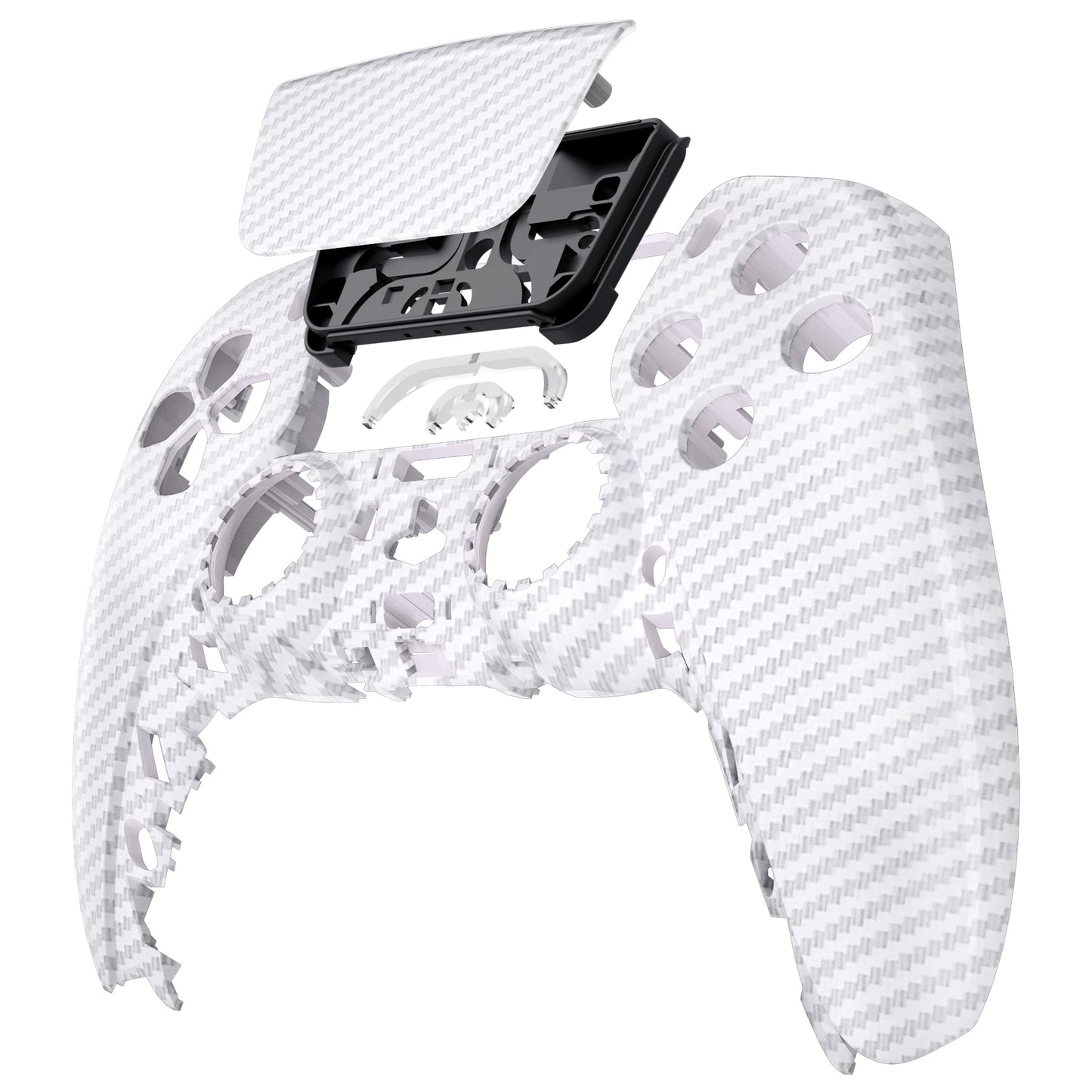 eXtremeRate Replacement Front Housing Shell with Touchpad Compatible with PS5 Controller BDM-010/020/030/040 - White Silver Carbon Fiber eXtremeRate