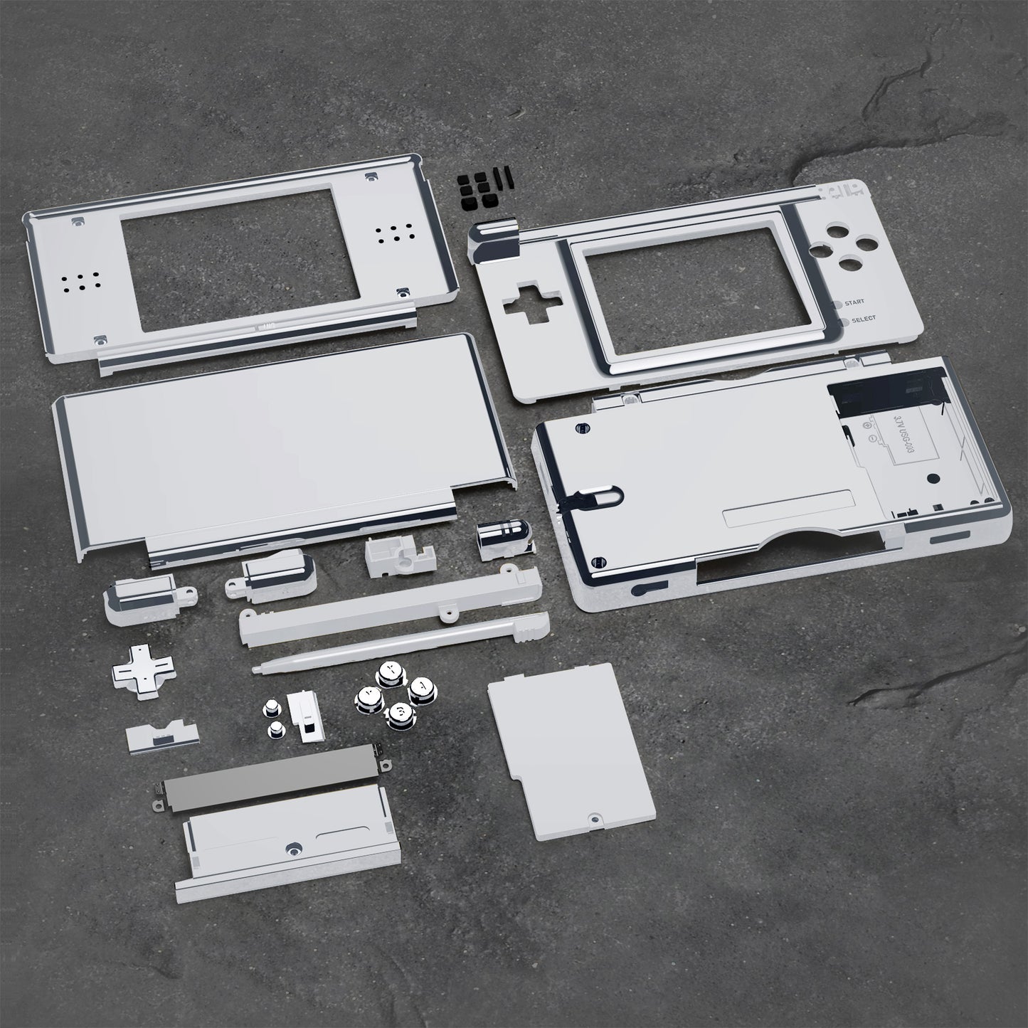 eXtremeRate Replacement Full Housing Shell & Buttons with Screen Lens for Nintendo DS Lite NDSL - Chrome Silver