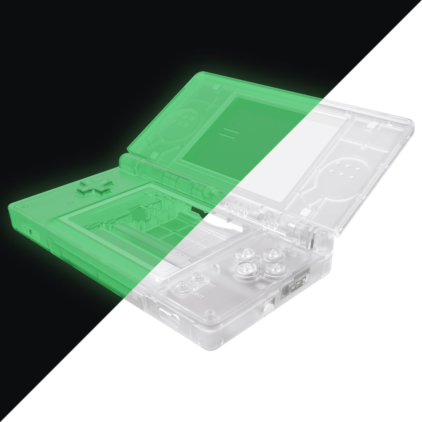 eXtremeRate Replacement Full Housing Shell & Buttons with Screen Lens for Nintendo DS Lite NDSL - Glow in Dark - Green