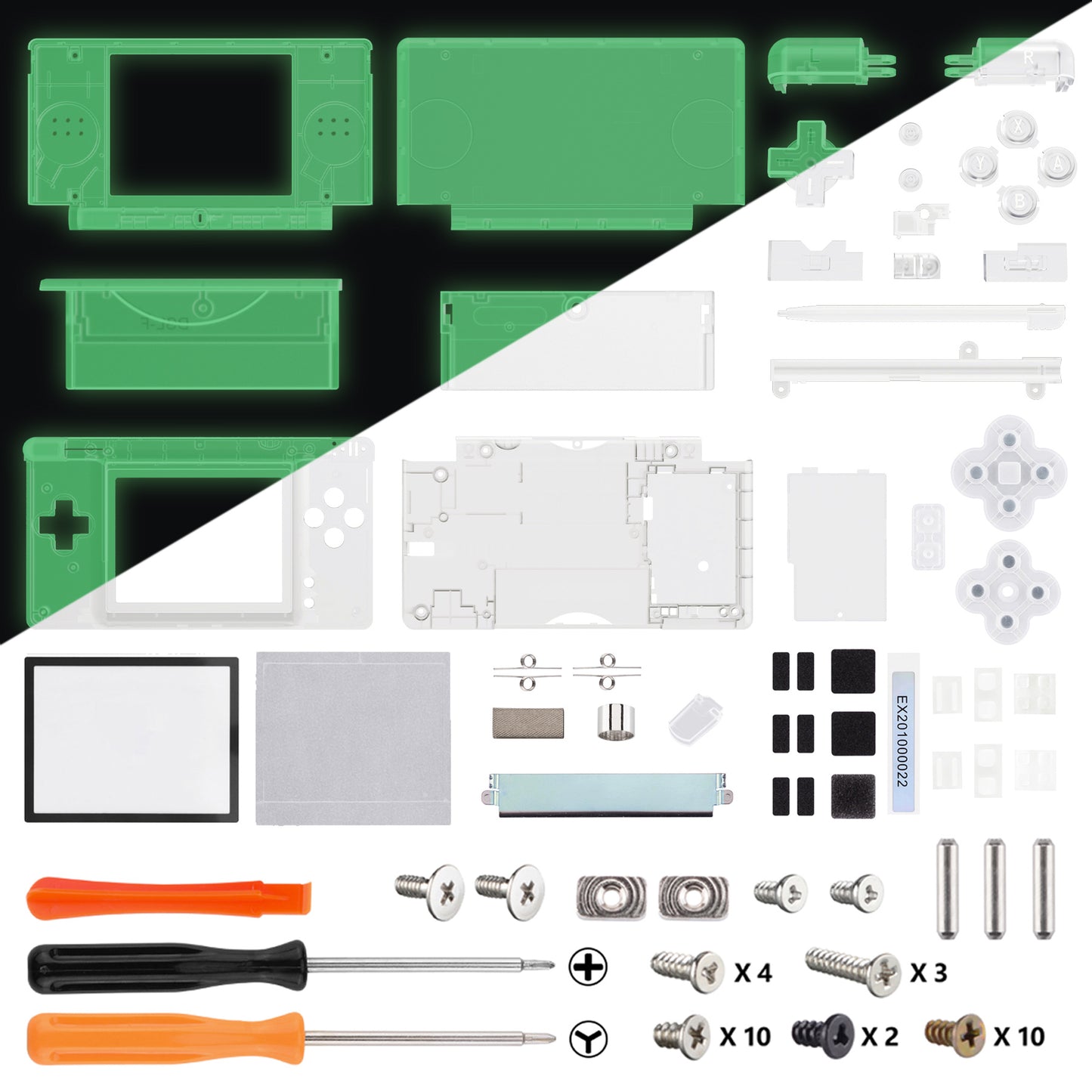 eXtremeRate Replacement Full Housing Shell & Buttons with Screen Lens for Nintendo DS Lite NDSL - Glow in Dark - Green