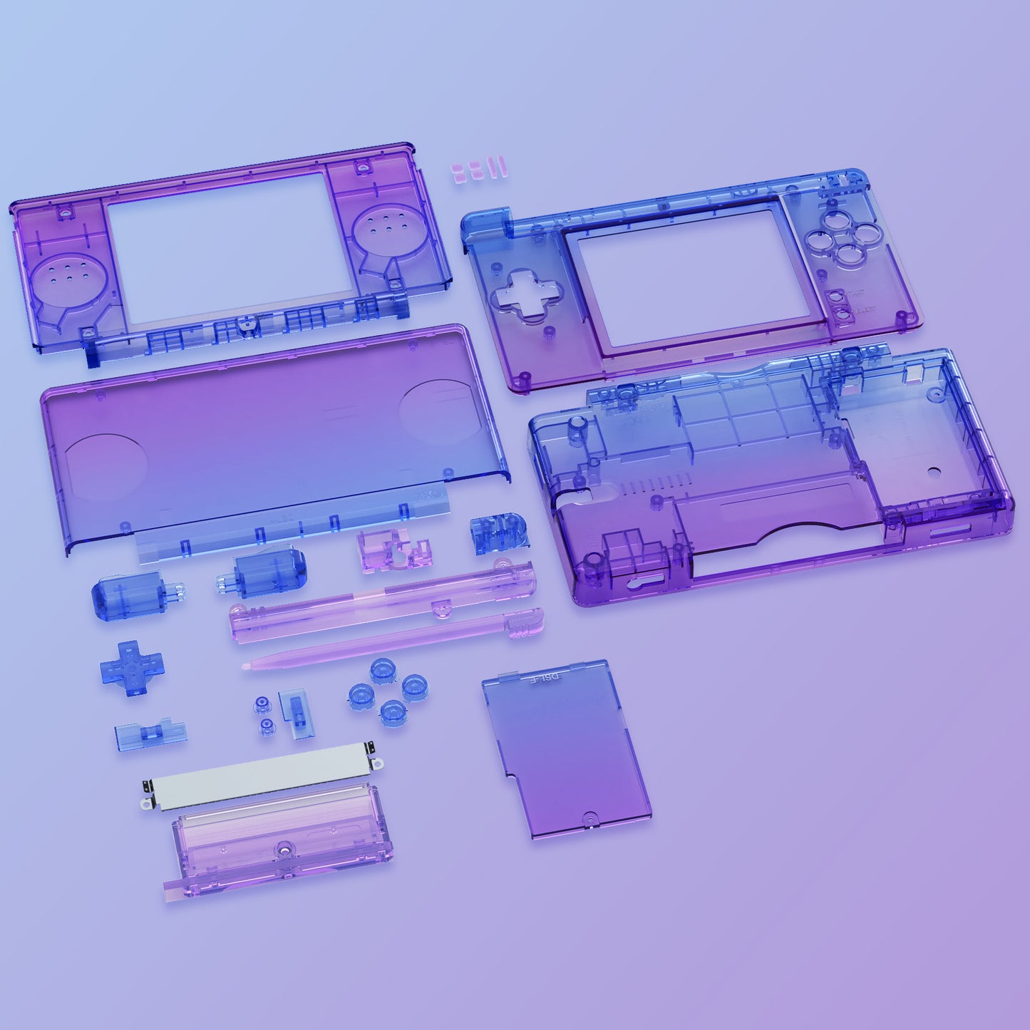 eXtremeRate Replacement Full Housing Shell & Buttons with Screen Lens for Nintendo DS Lite NDSL - Gradient Translucent Bluebell