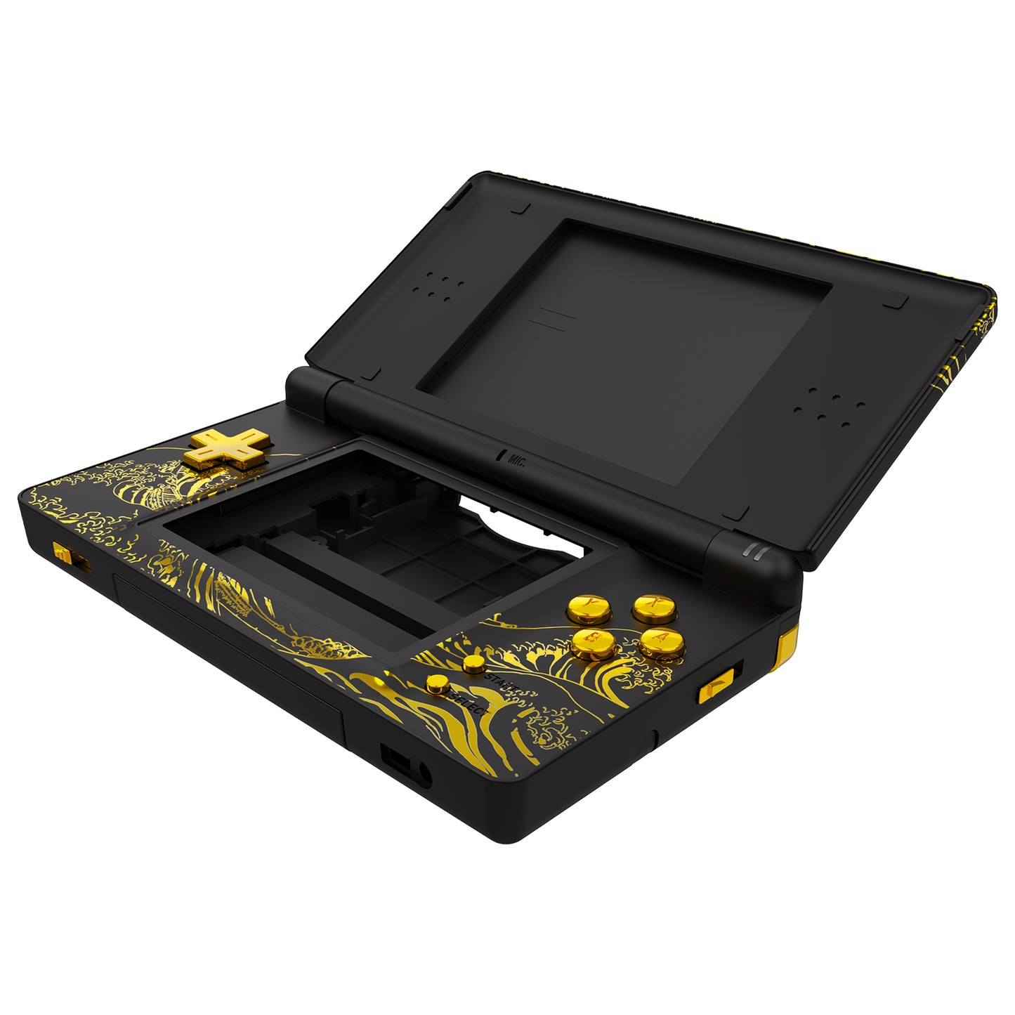 eXtremeRate Replacement Full Housing Shell & Buttons with Screen Lens for Nintendo DS Lite NDSL - The Great GOLDEN Wave Off Kanagawa - Black