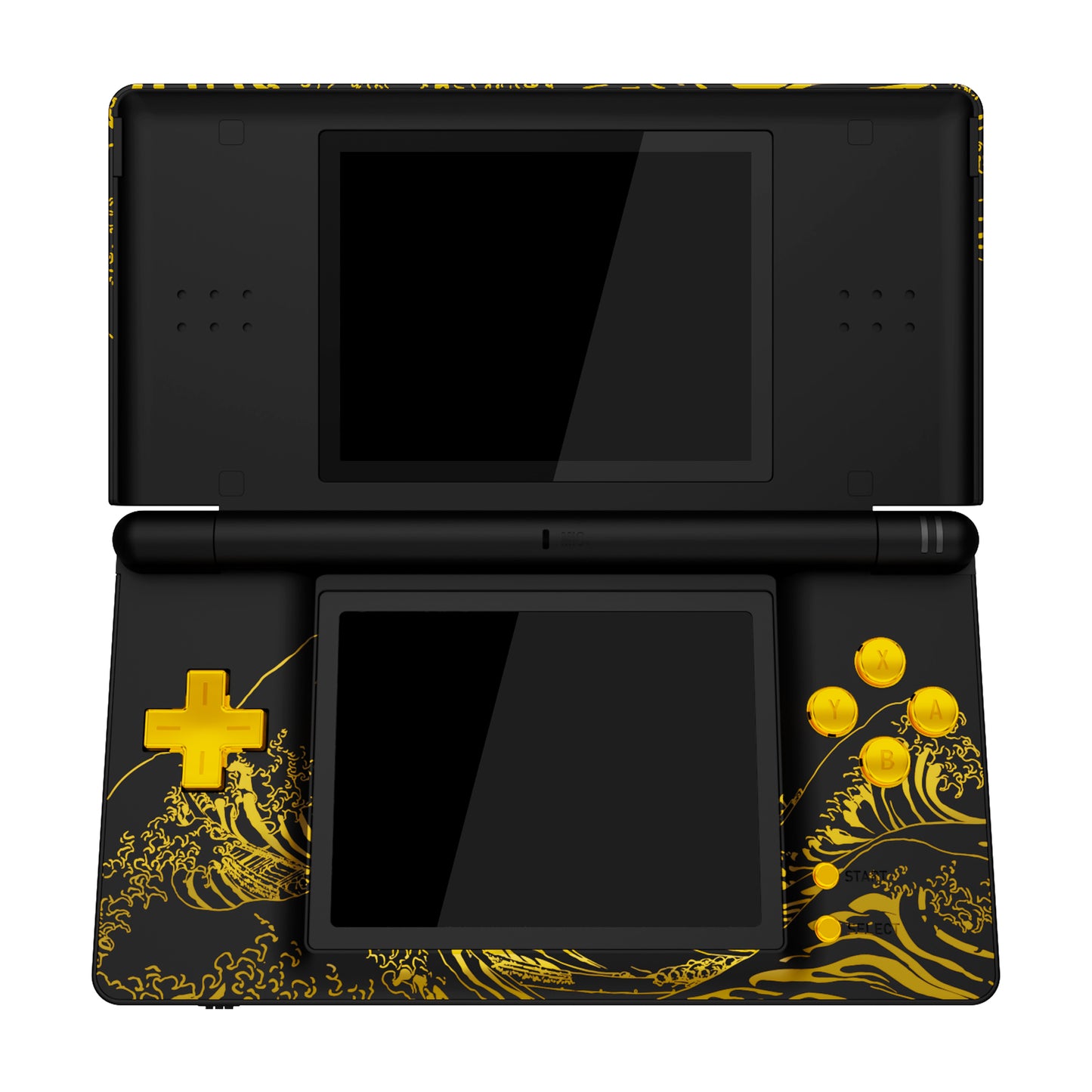 eXtremeRate Replacement Full Housing Shell & Buttons with Screen Lens for Nintendo DS Lite NDSL - The Great GOLDEN Wave Off Kanagawa - Black