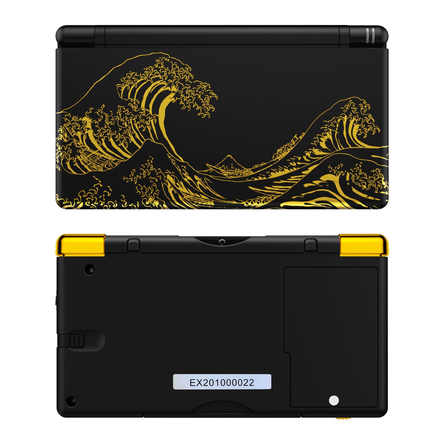 eXtremeRate Replacement Full Housing Shell & Buttons with Screen Lens for Nintendo DS Lite NDSL - The Great GOLDEN Wave Off Kanagawa - Black