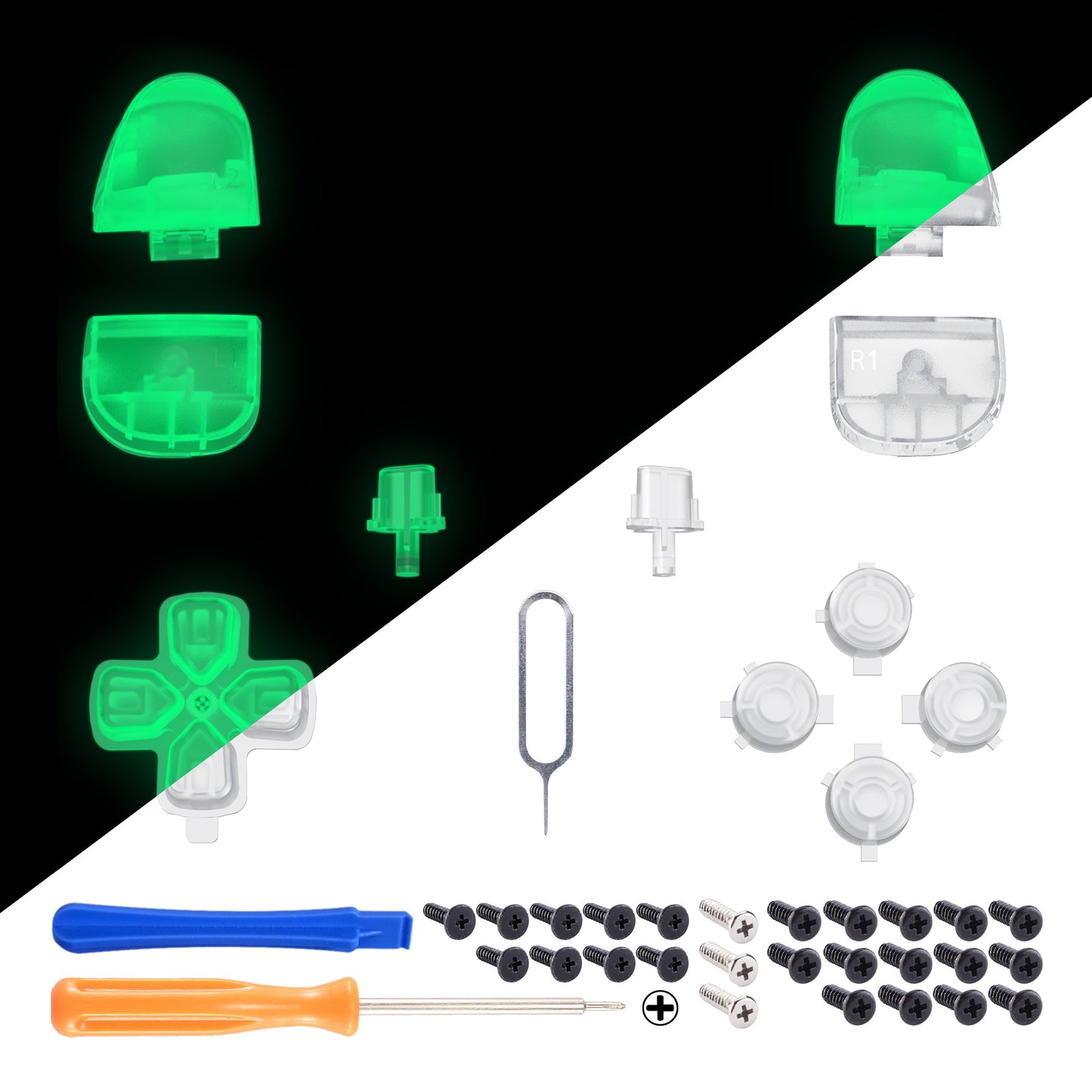 eXtremeRate Replacement Full Set Buttons Compatible with PS5 Controller BDM-030/040 - Glow in Dark - Green eXtremeRate