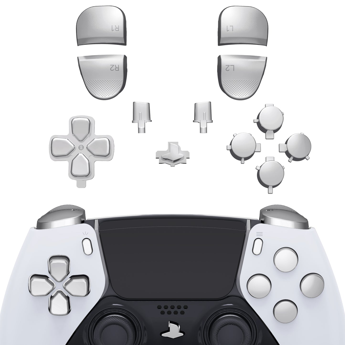 eXtremeRate Replacement Full Set Buttons Compatible with PS5 Edge Controller - Chrome Silver