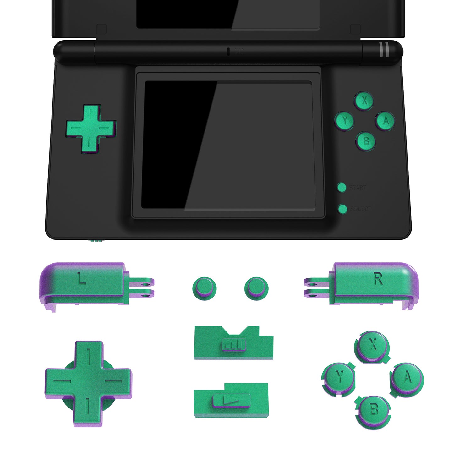 eXtremeRate Replacement Full Set Buttons for Nintendo DS Lite NDSL - Chameleon Green Purple