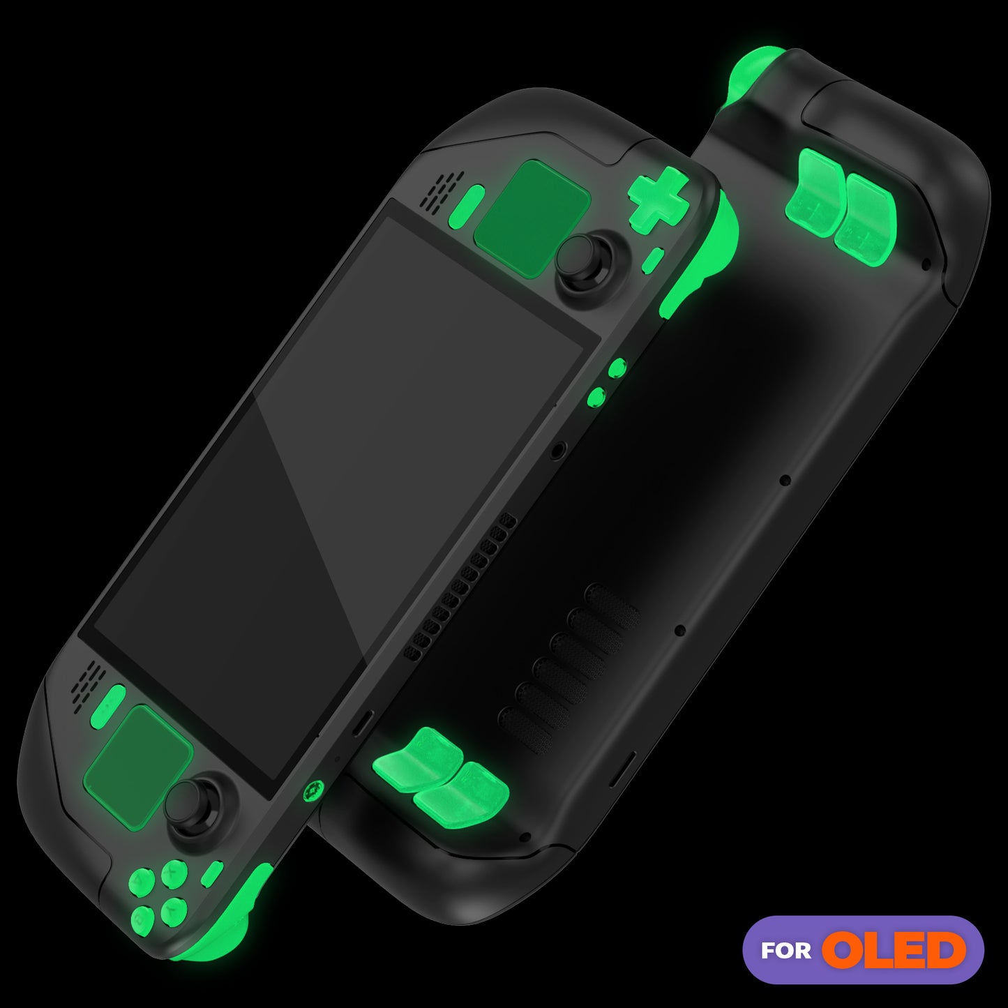 eXtremeRate Replacement Full Set Buttons for Steam Deck OLED - Glow in Dark - Green