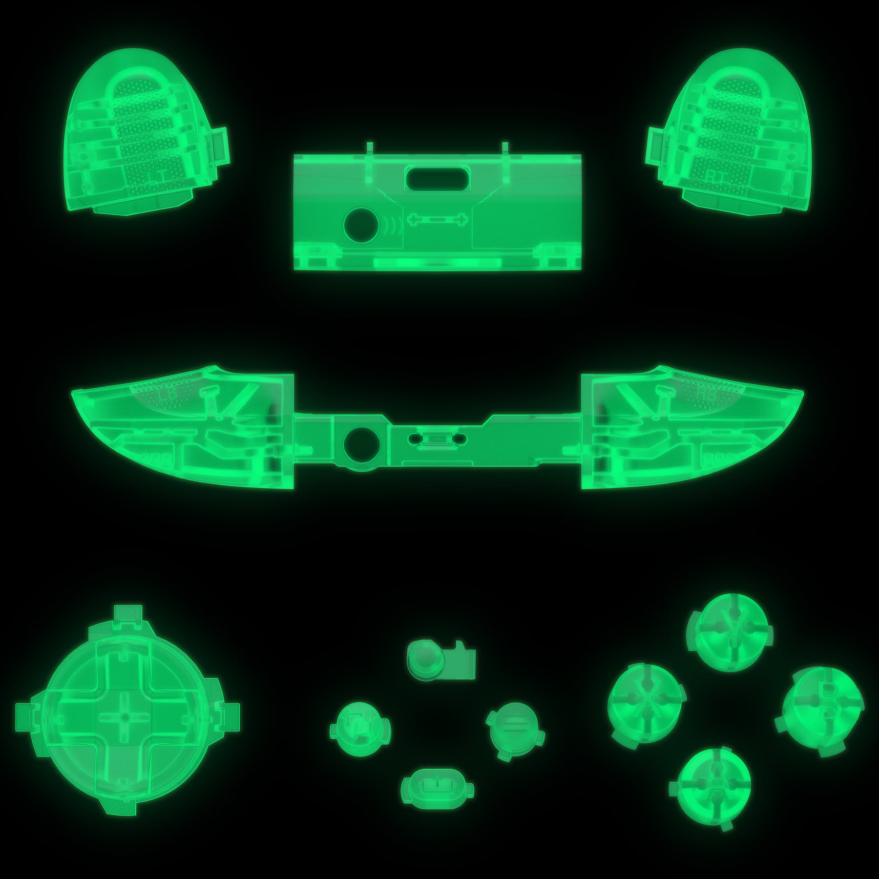 eXtremeRate Replacement Full Set Buttons for Xbox Series X & S Controller - Glow in Dark - Green eXtremeRate