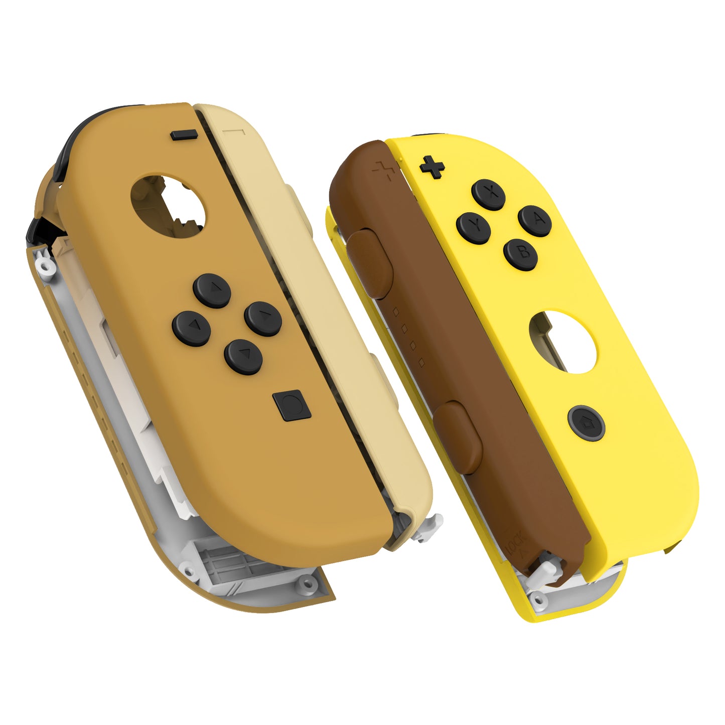 eXtremeRate Replacement Full Set Shell Case with Buttons & Wrist Strap Cover for Joycon of NS Switch - Monsters Brown & Yellow