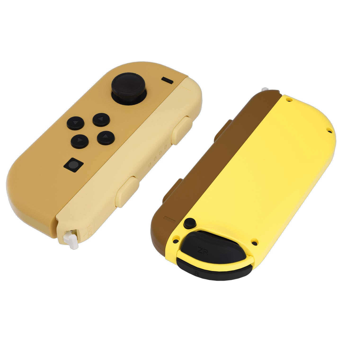 eXtremeRate Replacement Full Set Shell Case with Buttons & Wrist Strap Cover for Joycon of NS Switch - Monsters Brown & Yellow