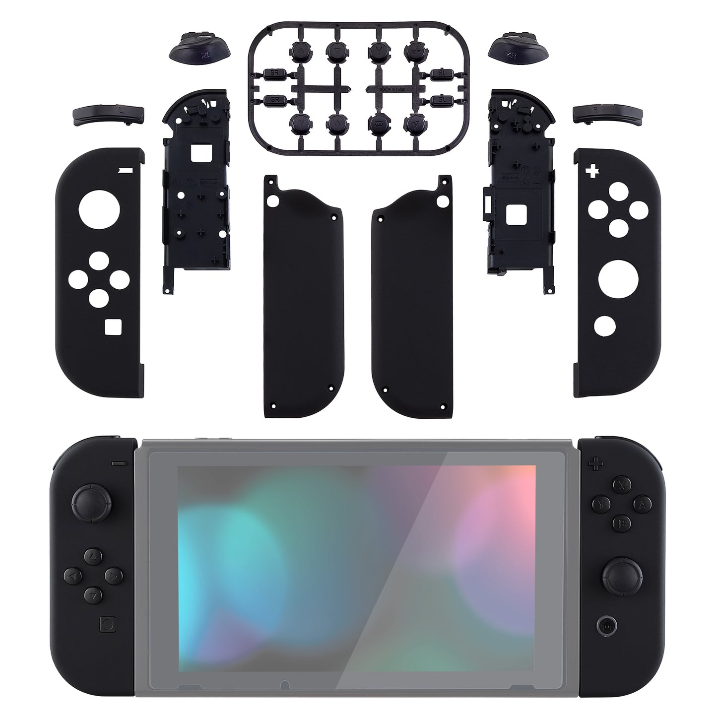 eXtremeRate Replacement Full Set Shell Case with Buttons for Joycon of NS Switch - Black