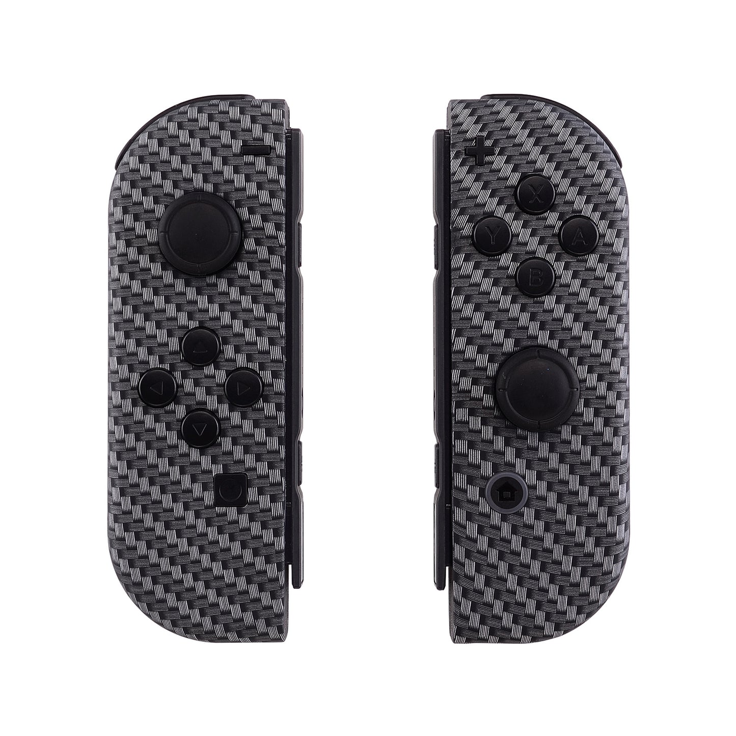 eXtremeRate Replacement Full Set Shell Case with Buttons for Joycon of NS Switch - Black Silver Carbon Fiber