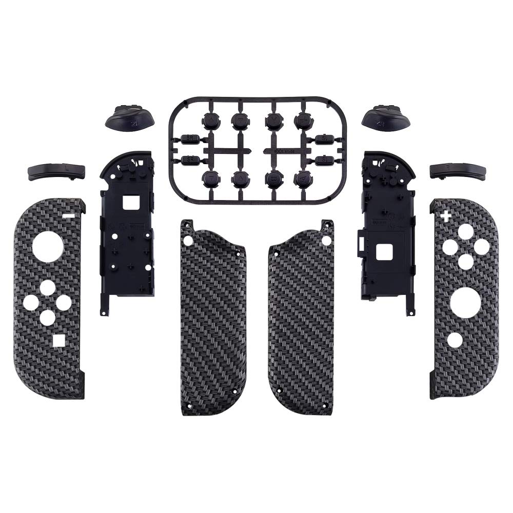 eXtremeRate Replacement Full Set Shell Case with Buttons for Joycon of NS Switch - Black Silver Carbon Fiber