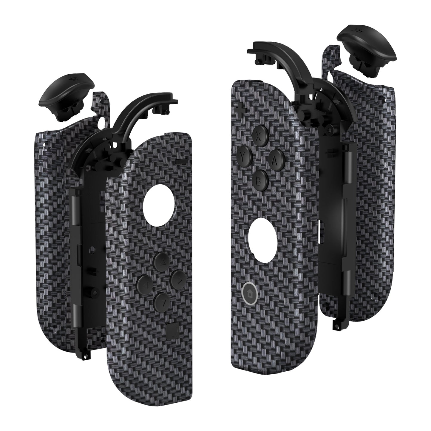 eXtremeRate Replacement Full Set Shell Case with Buttons for Joycon of NS Switch - Black Silver Carbon Fiber