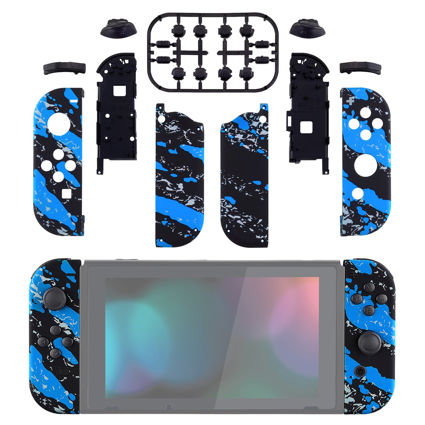 eXtremeRate Replacement Full Set Shell Case with Buttons for Joycon of NS Switch - Blue Coating Splash Patterned