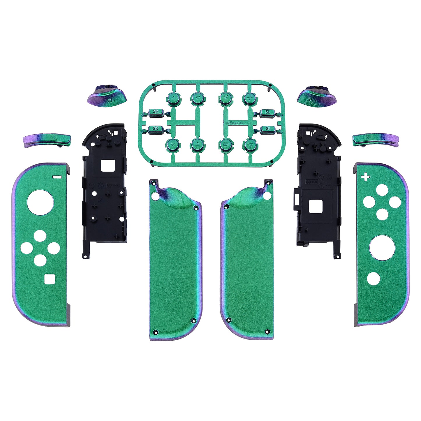 eXtremeRate Replacement Full Set Shell Case with Buttons for Joycon of NS Switch - Chameleon Green Purple