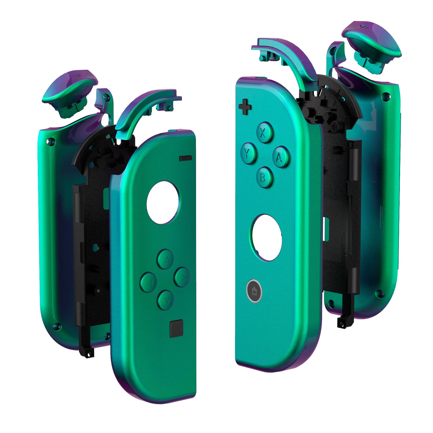 eXtremeRate Replacement Full Set Shell Case with Buttons for Joycon of NS Switch - Chameleon Green Purple