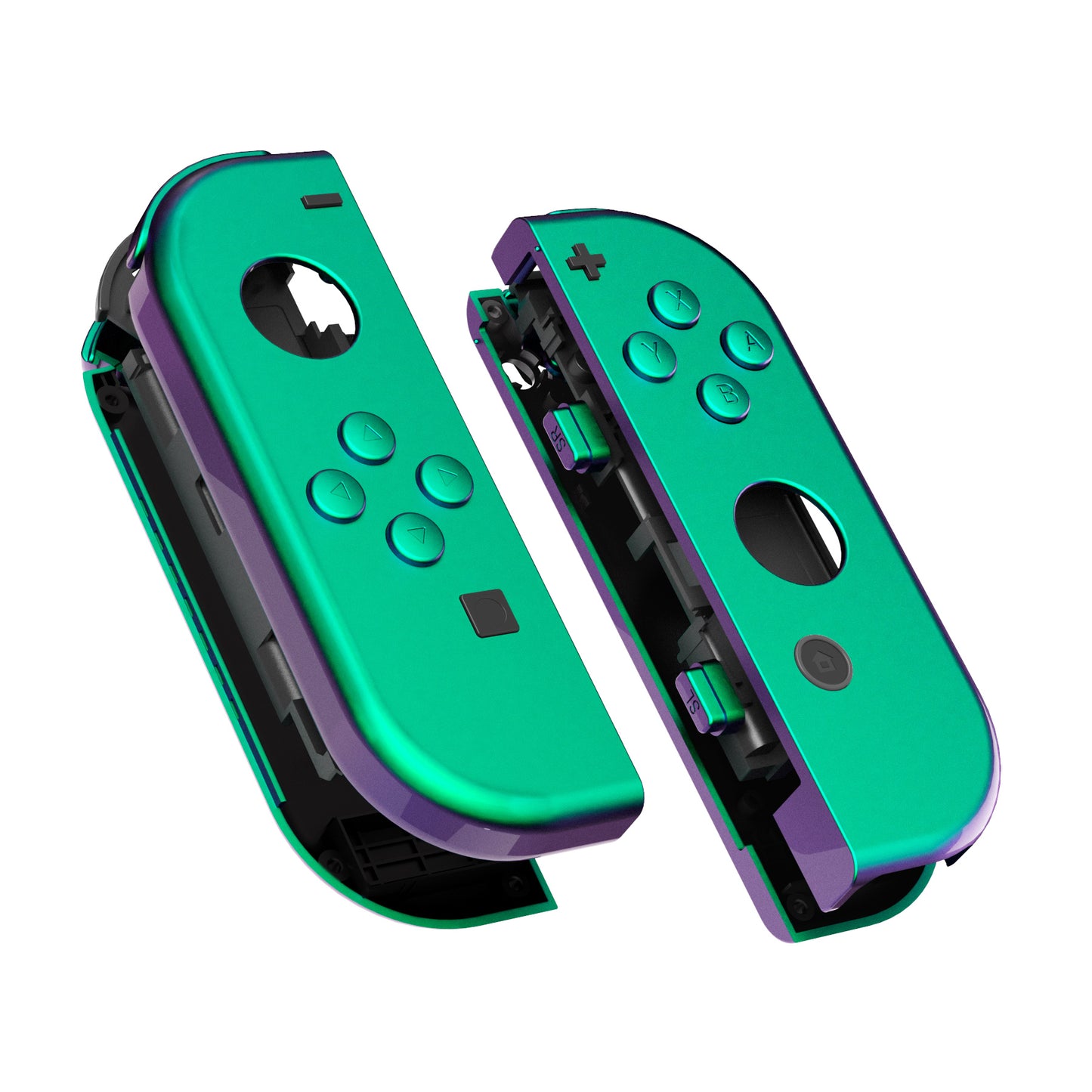 eXtremeRate Replacement Full Set Shell Case with Buttons for Joycon of NS Switch - Chameleon Green Purple